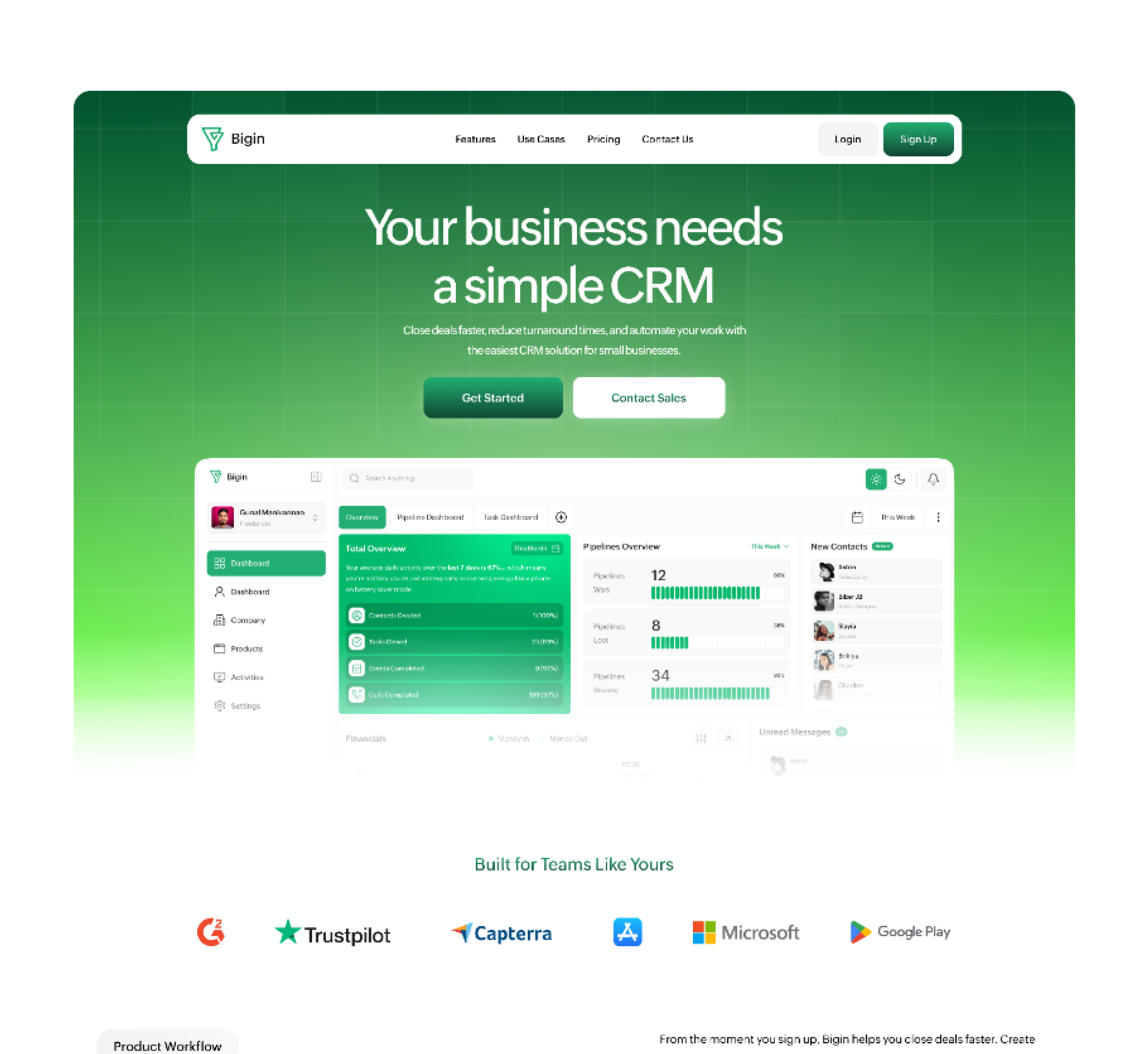 Zoho Bigin Landing Page Design